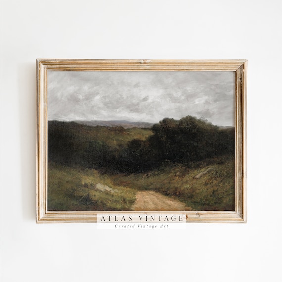 Dark Country Road Moody Vintage Landscape Oil Painting Poster