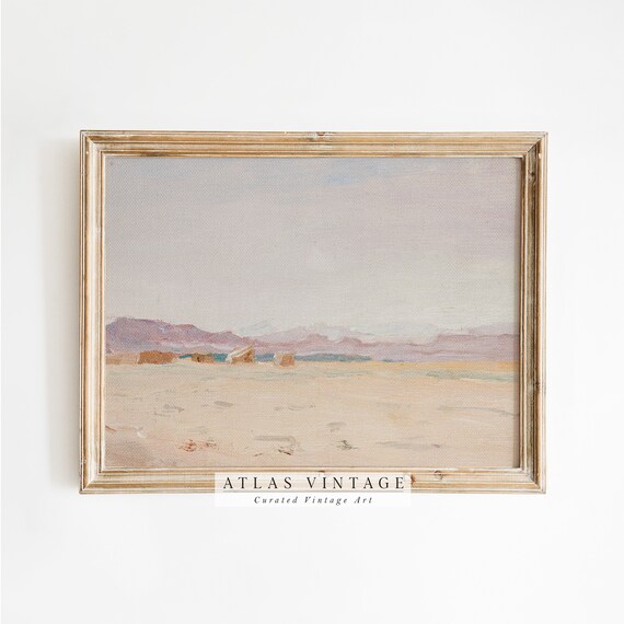 Desert Landscape with Purple Mountains Vintage Pastel Southwest Art Poster