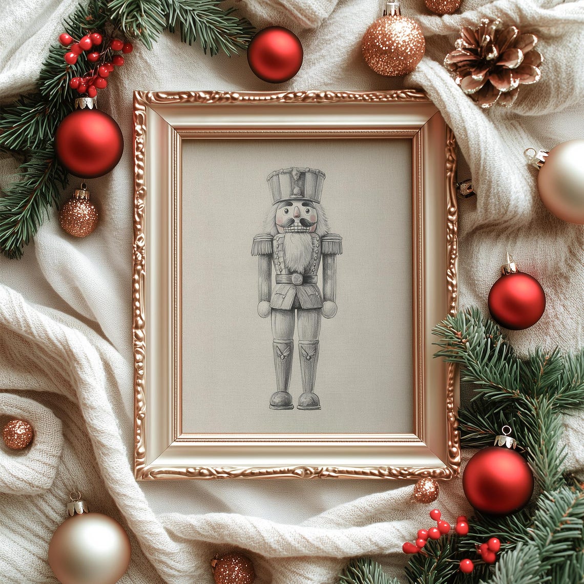 Vintage Christmas Nutcracker Drawing Neutral Winter Sketch Poster - Image 6