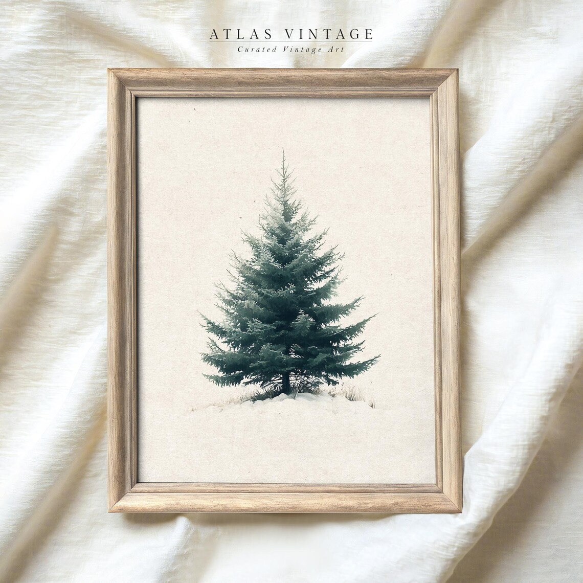 Snowy Spruce Tree Winter Minimalist Painting Neutral Holiday Wall Art - Image 6