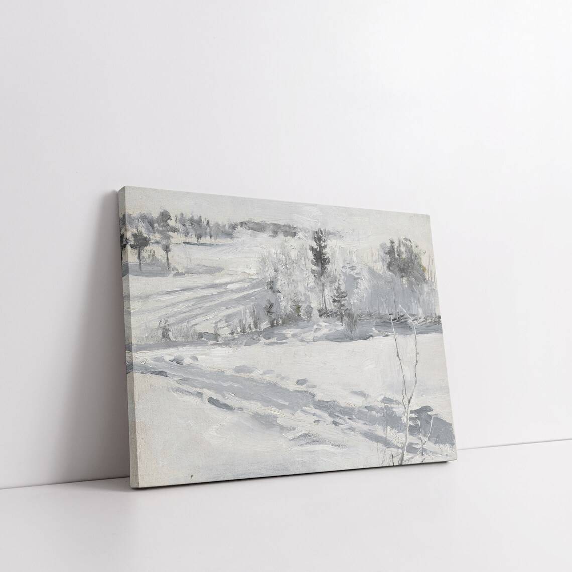 Muted Snowy Winter Landscape With Winding Path Minimalist Vintage Poster - Image 7