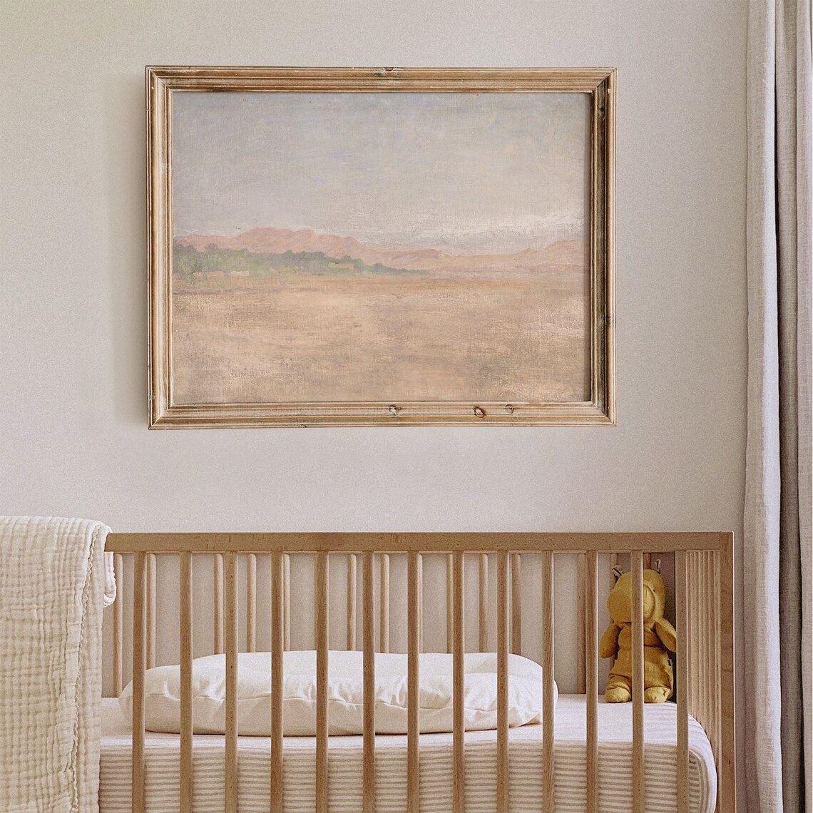 Warm Desert Plain Distant Pink Hills Muted Tonal Landscape Painting Wall Art - Image 6