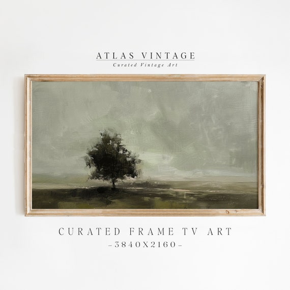 Moody Dark Landscape Spring Frame Tv Art Vintage Summer Field Frame Tv Country Pasture Scenery Tree Decor Rustic Earthy Painting