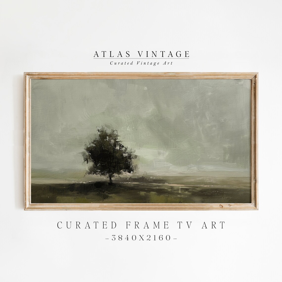 Moody Dark Landscape Lone Tree Field Tonal Painting Frame TV Wall Art