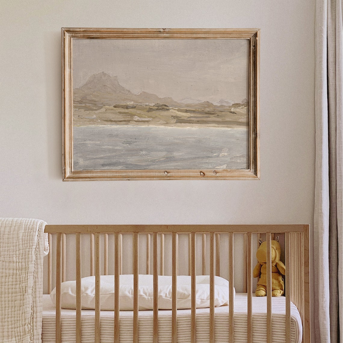 Tonal Muted Seascape With Hills Soft Neutral Coastal Art Poster - Image 2