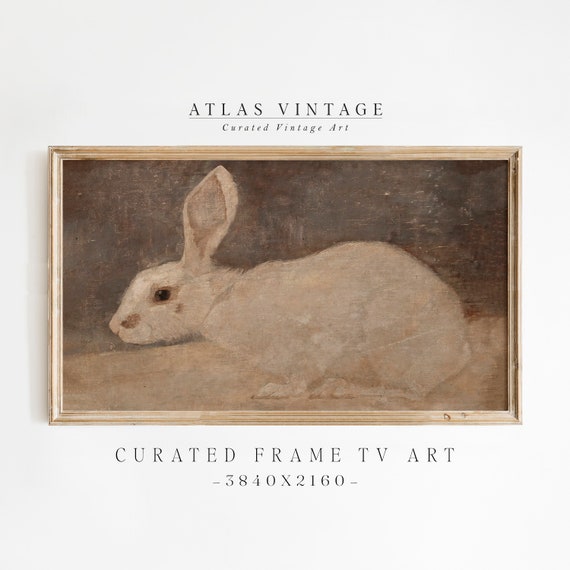 Vintage Easter Bunnies Frame Tv Art Antique Spring Rabbit Frame Tv Moody Rustic Country Farmhouse Dcor Neutral Bunny Painting