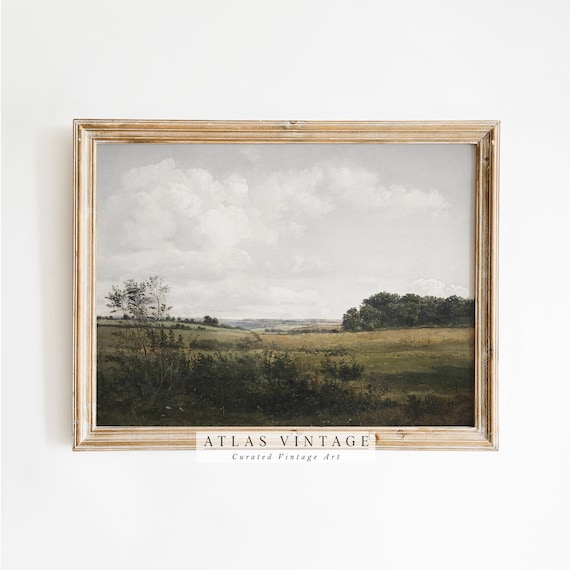 Vintage Summer Landscape Cloudy Sky Green Fields Country Poster