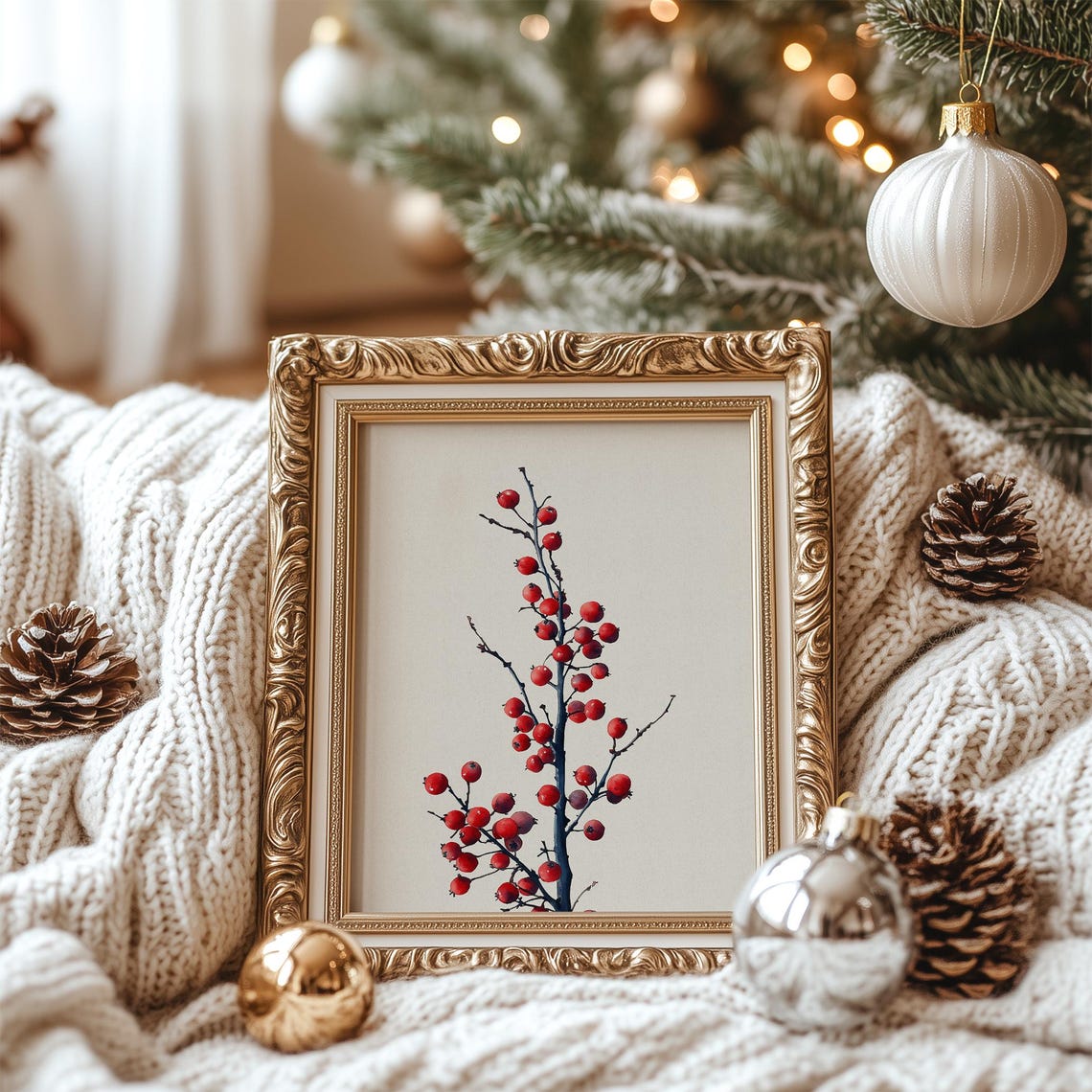 Red Winterberry Branch Vintage Botanical Illustration Poster - Image 2