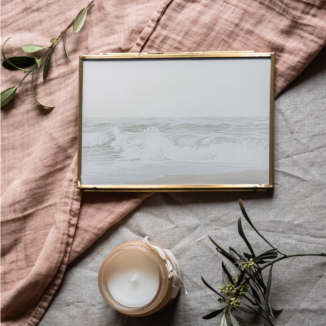 Neutral Muted White Ocean Wave Vintage Coastal Seascape Print - Image 2