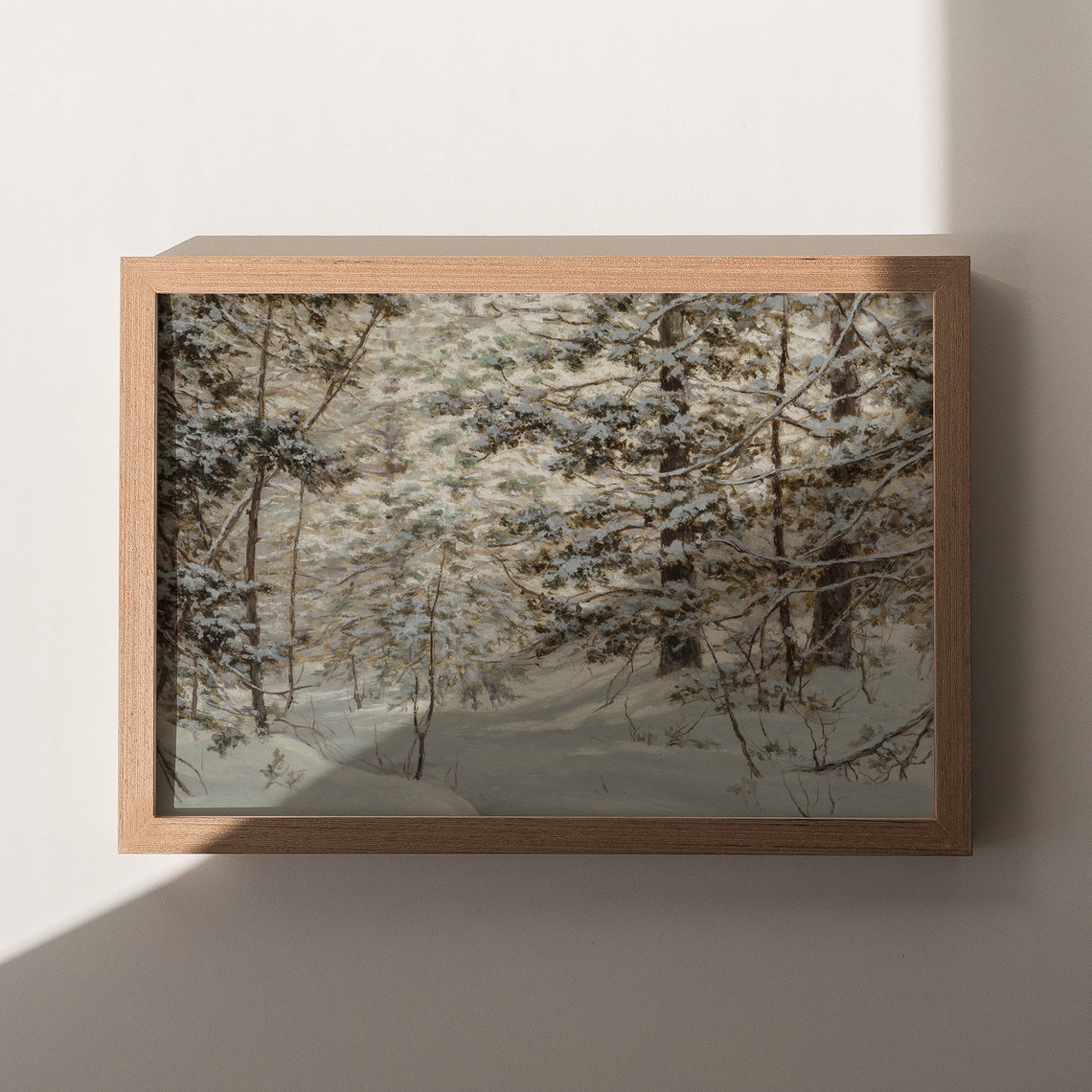 Muted Snowy Pine Forest Vintage Winter Landscape Painting Poster - Image 6