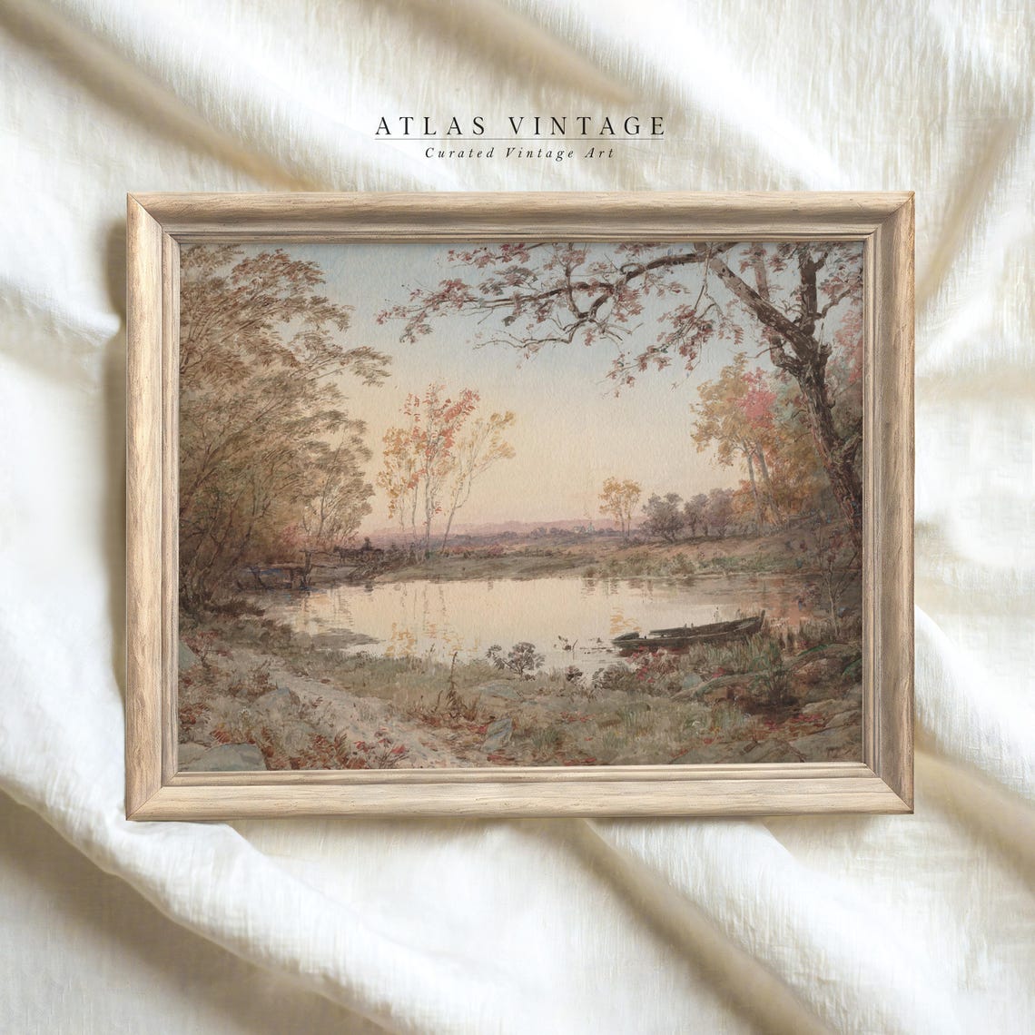 Muted Autumn Pond With Rowboat And Blushing Fall Trees Lakeside Poster - Image 7