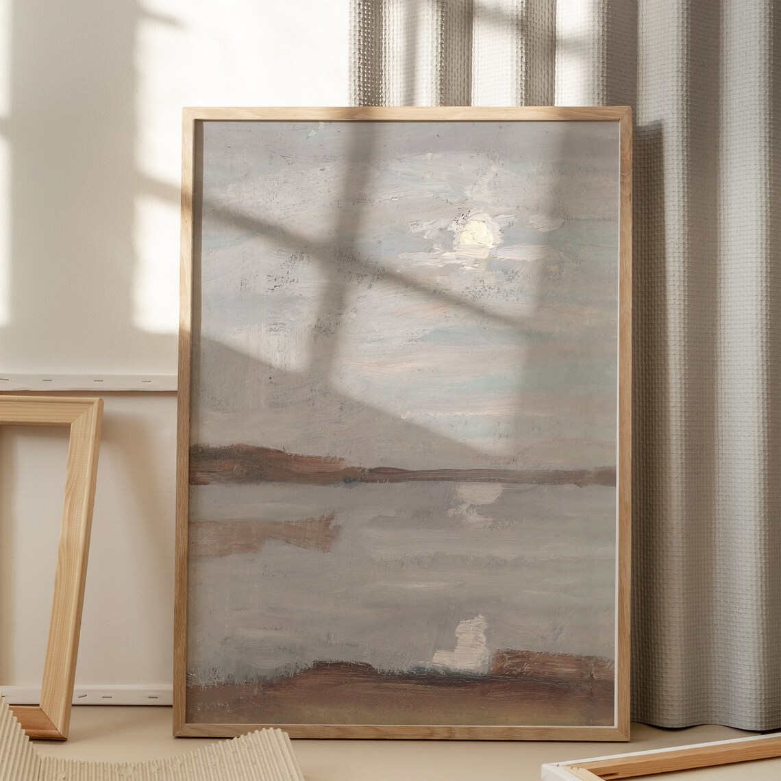 Moonlit Abstract Seascape Gray Muted Ocean Painting Neutral Coastal Art Poster - Image 4