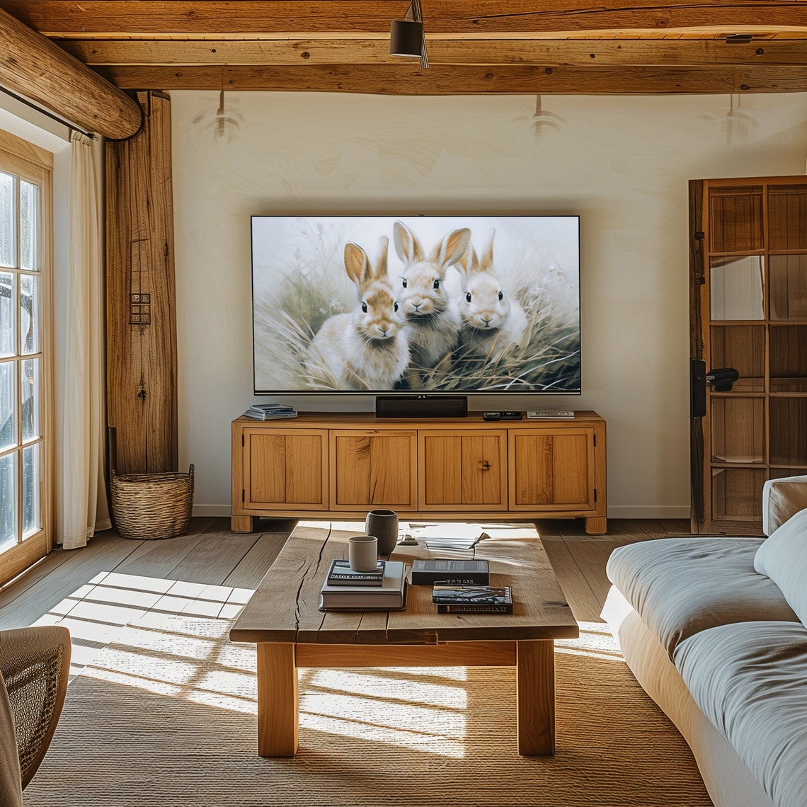 Three Spring Bunnies Tall Grass Vintage Rabbit Meadow Painting Poster - Image 7