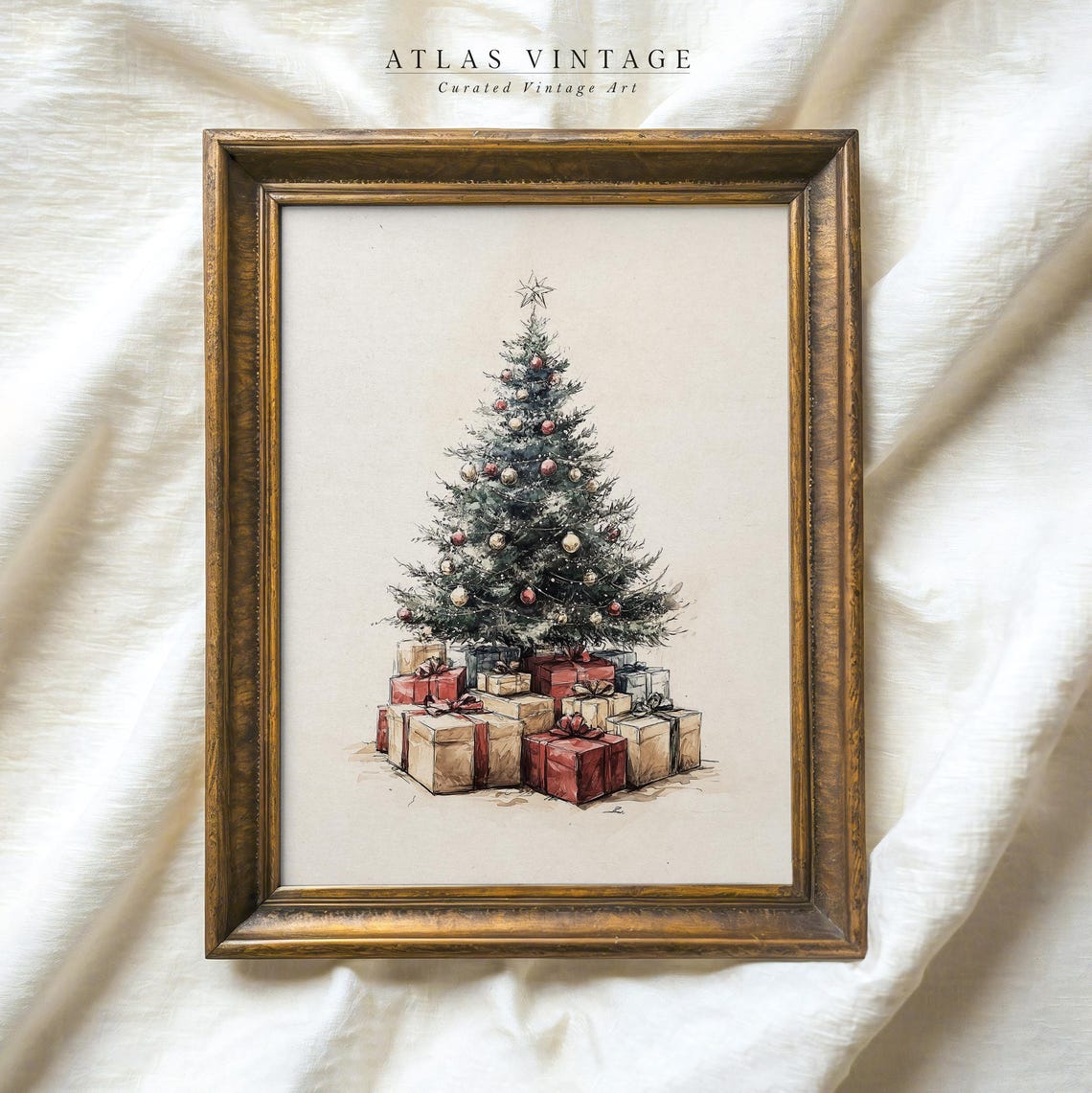 Vintage Christmas Tree With Gifts Sketch Neutral Pine Tree Poster - Image 6