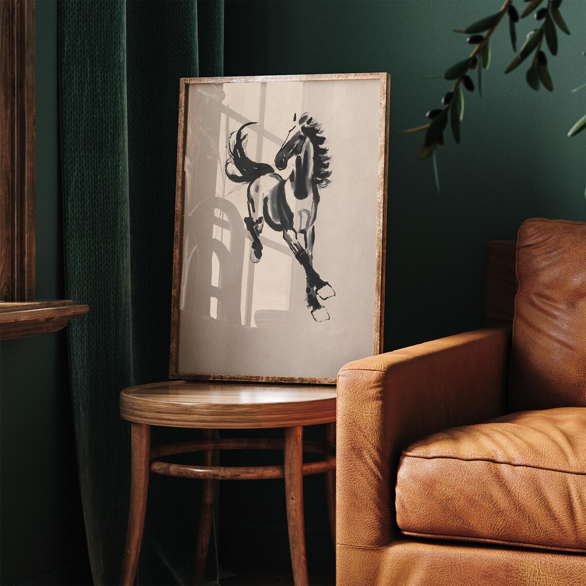 Black Ink Brush Horse Rearing Minimalist Equestrian Sketch Wall Art - Image 8