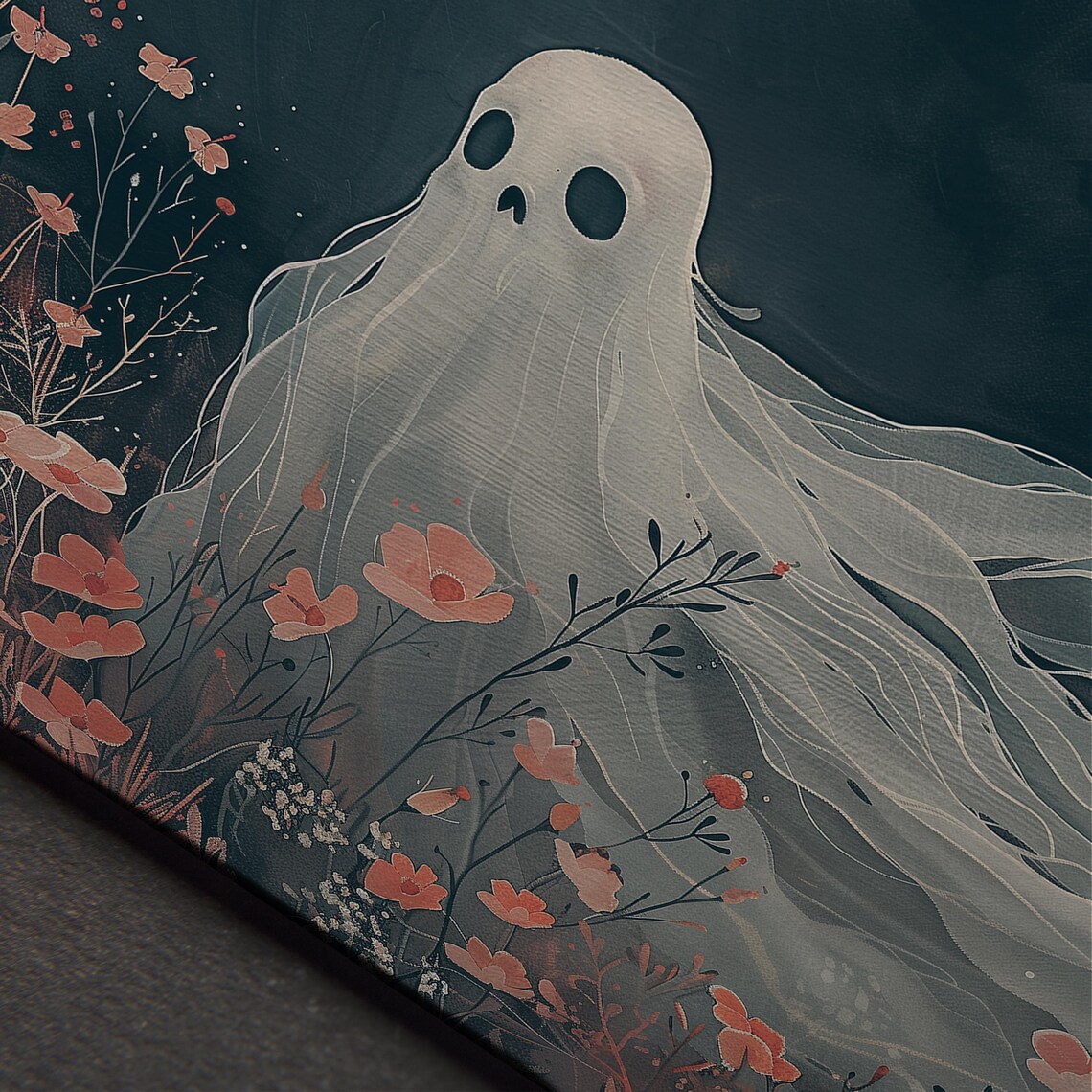Veiled Ghost Midnight Wildflower Meadow Dark Romantic Halloween Art Poster - Image 5