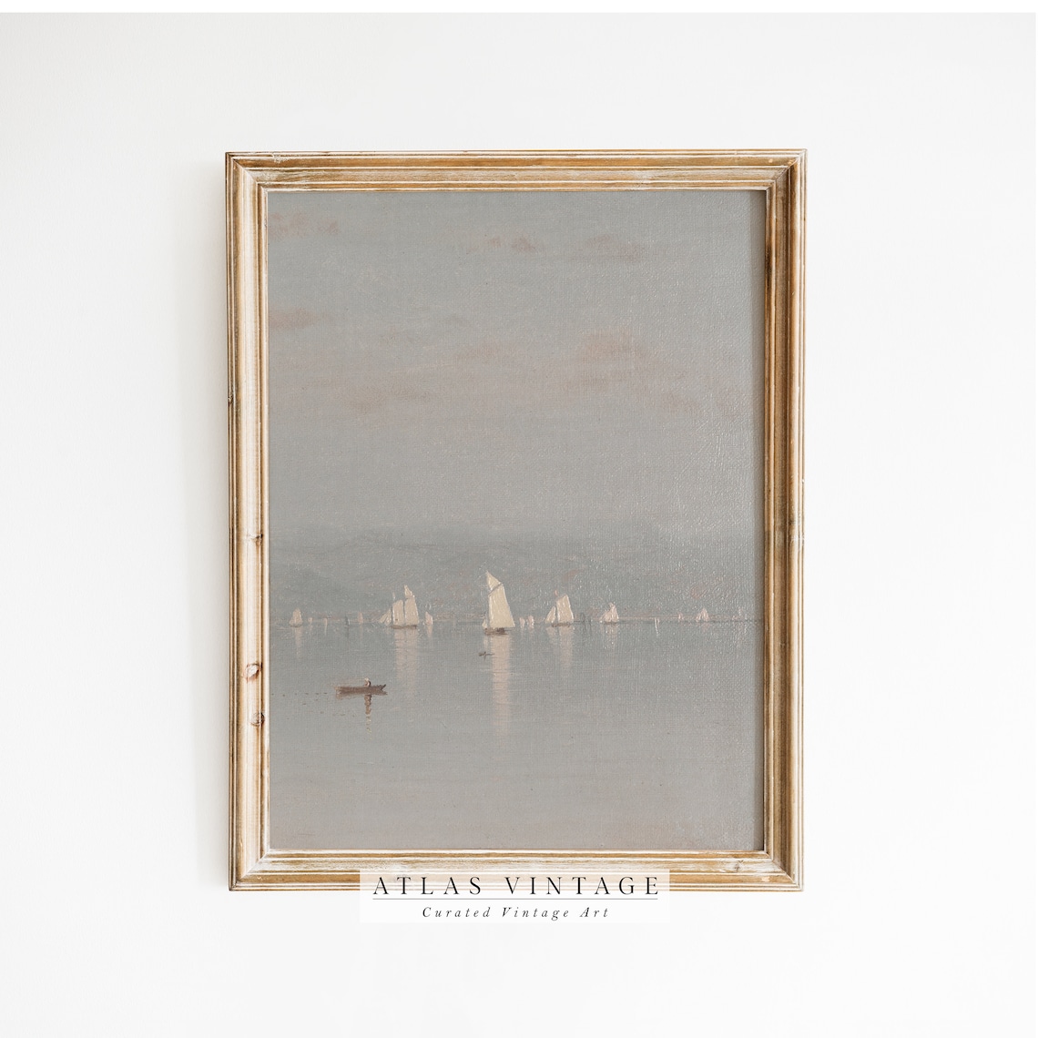 Misty Sailboat Seascape Vintage Lake Hazy Gray Boats Calm Water Poster