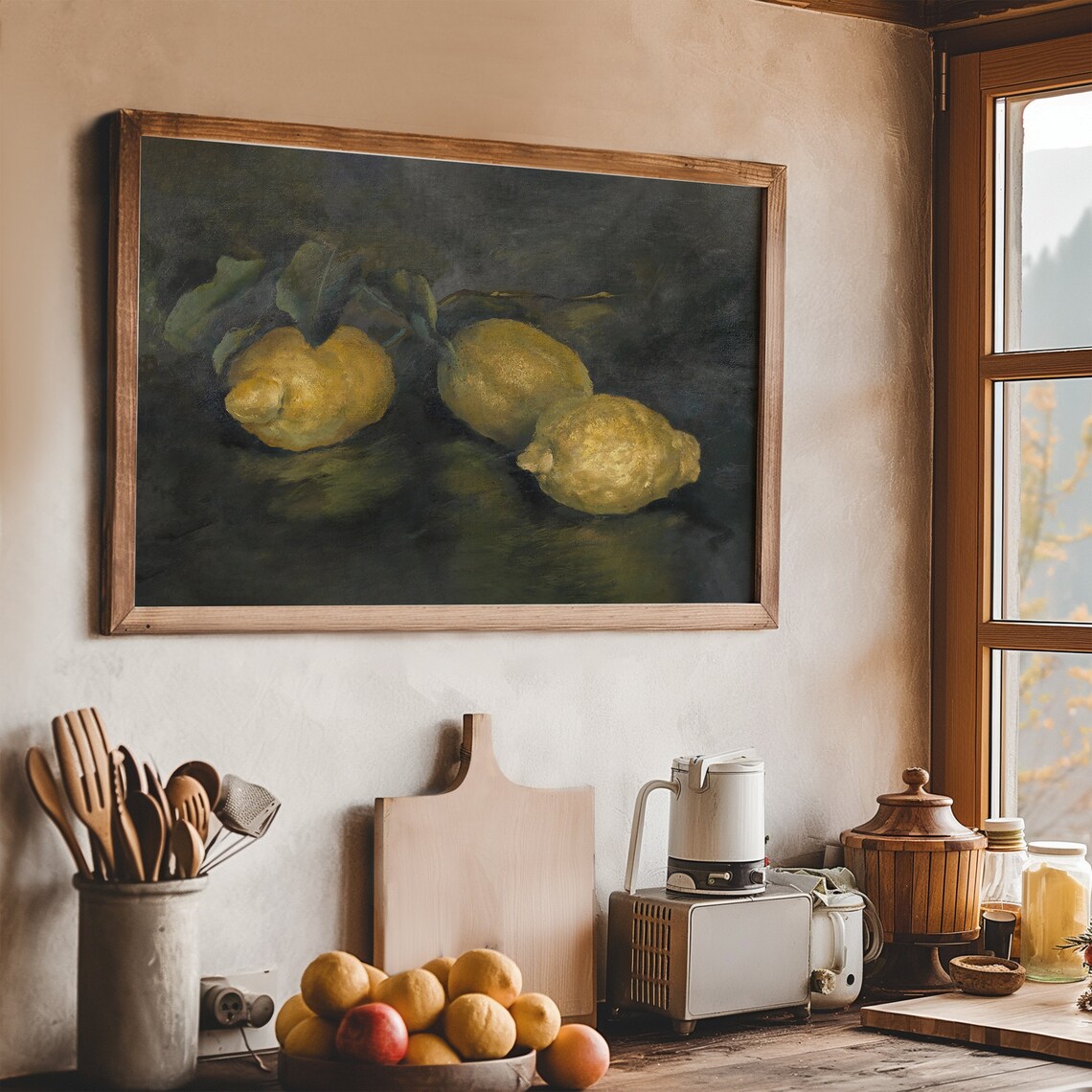 Vintage Lemon Print Still Life Fruit Painting Kitchen Decor Cottagecore Wall Art - Image 7