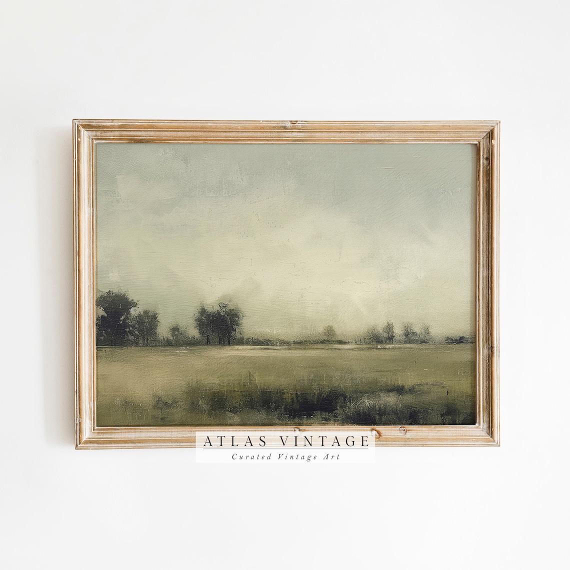 Moody Green Field Landscape Misty Morning Vintage Countryside Art Poster