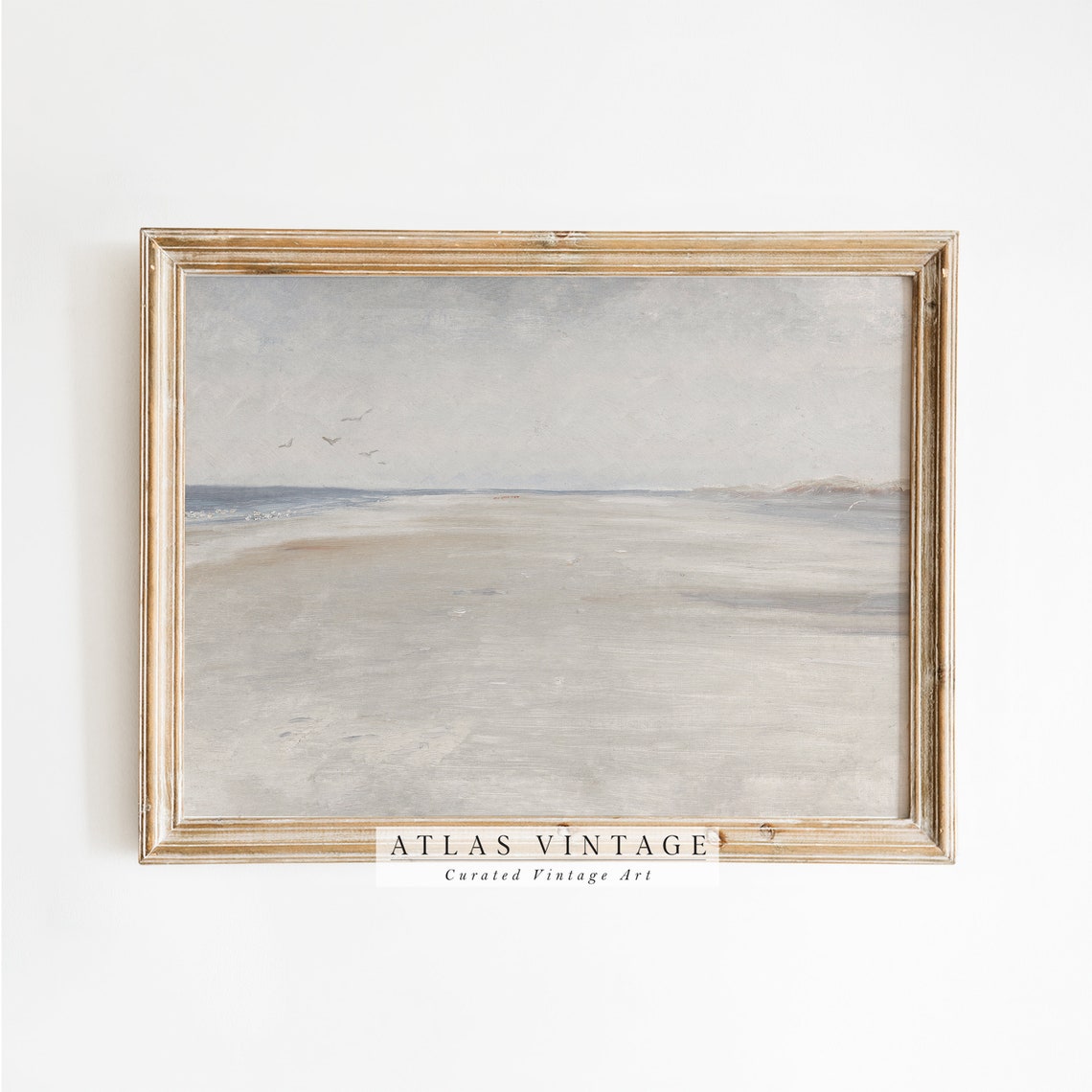 Misty Neutral Beach Painting Distant Birds Minimal Coastal Poster