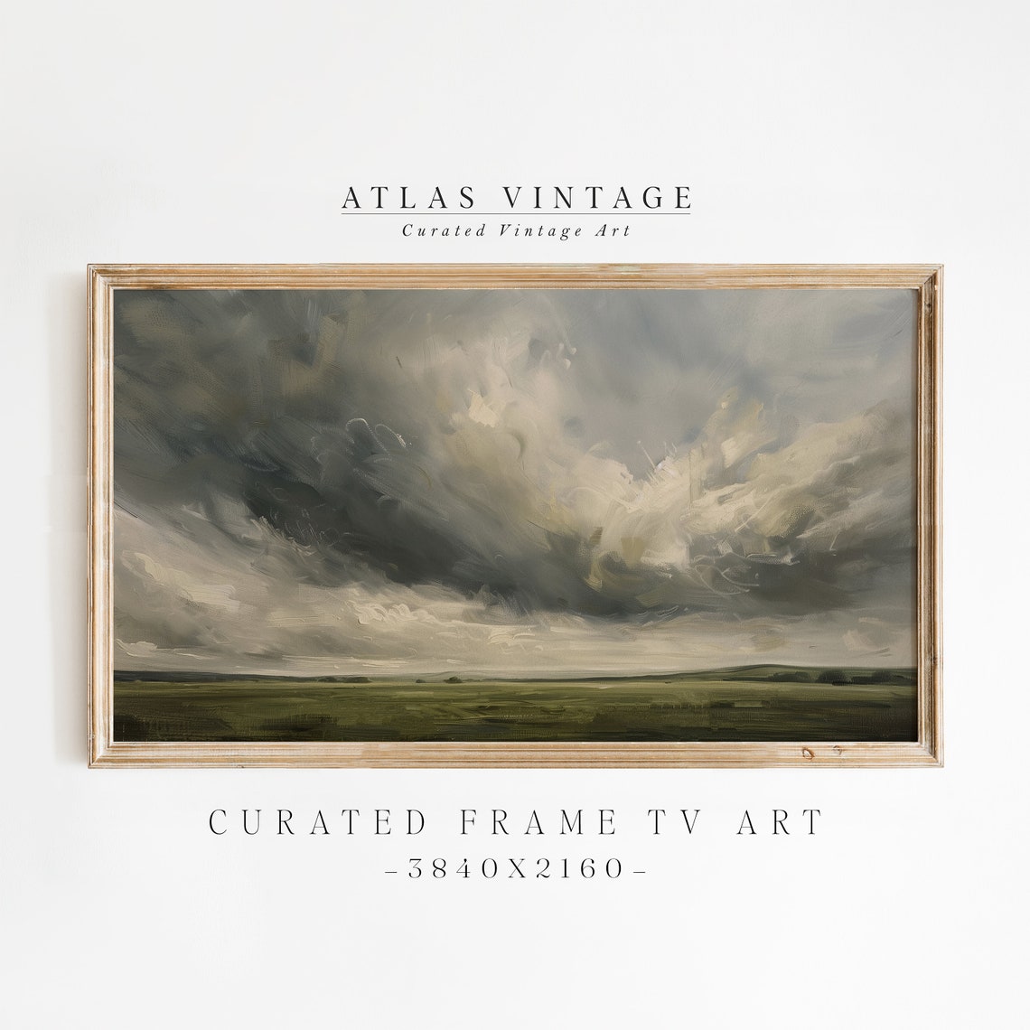 Stormy Sky Over Green Field Moody Vintage Spring Landscape Poster