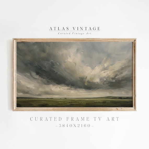 Stormy Sky Over Green Field Moody Vintage Spring Landscape Poster