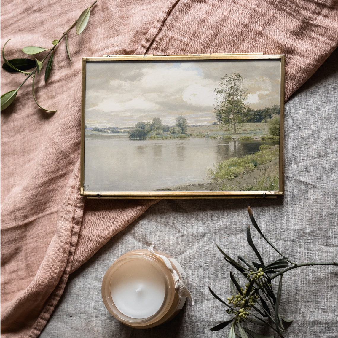 Vintage Summer Lake Landscape With Calm Water and Trees Muted Poster - Image 3
