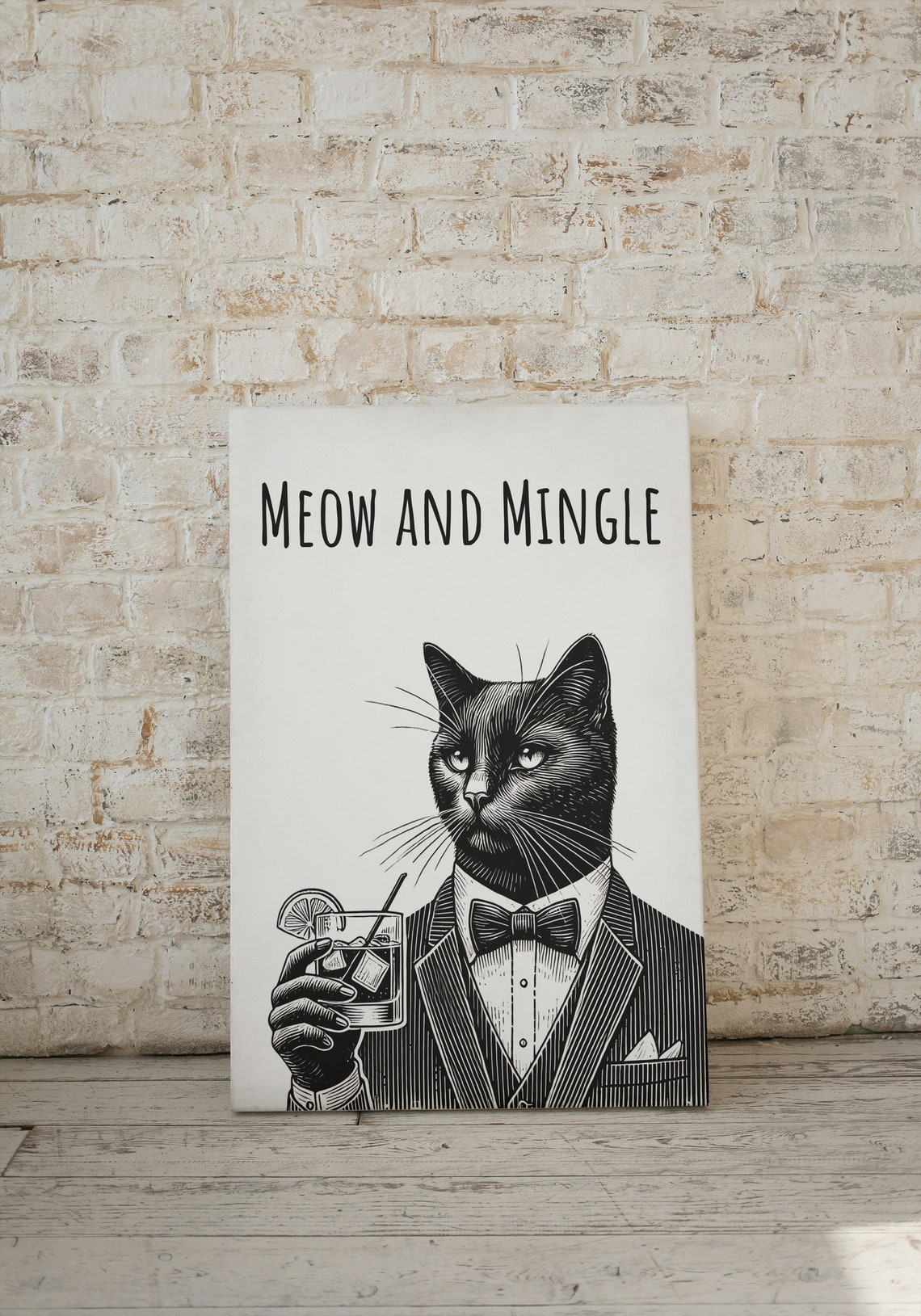 Meow and Mingle Black Cat Tuxedo Cocktail Funny Animal Bar Poster - Image 2
