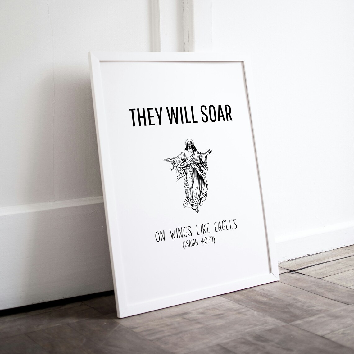 They Will Soar on Wings Like Eagles Jesus Sketch Scripture Faith Poster - Image 2