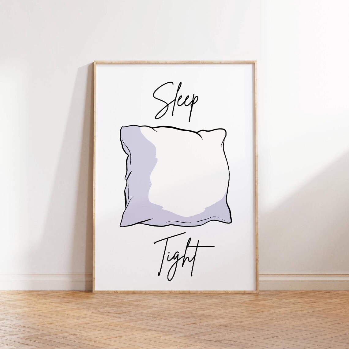 Sleep Tight Pillow Sketch Minimalist Line Art Bedroom Wall Poster