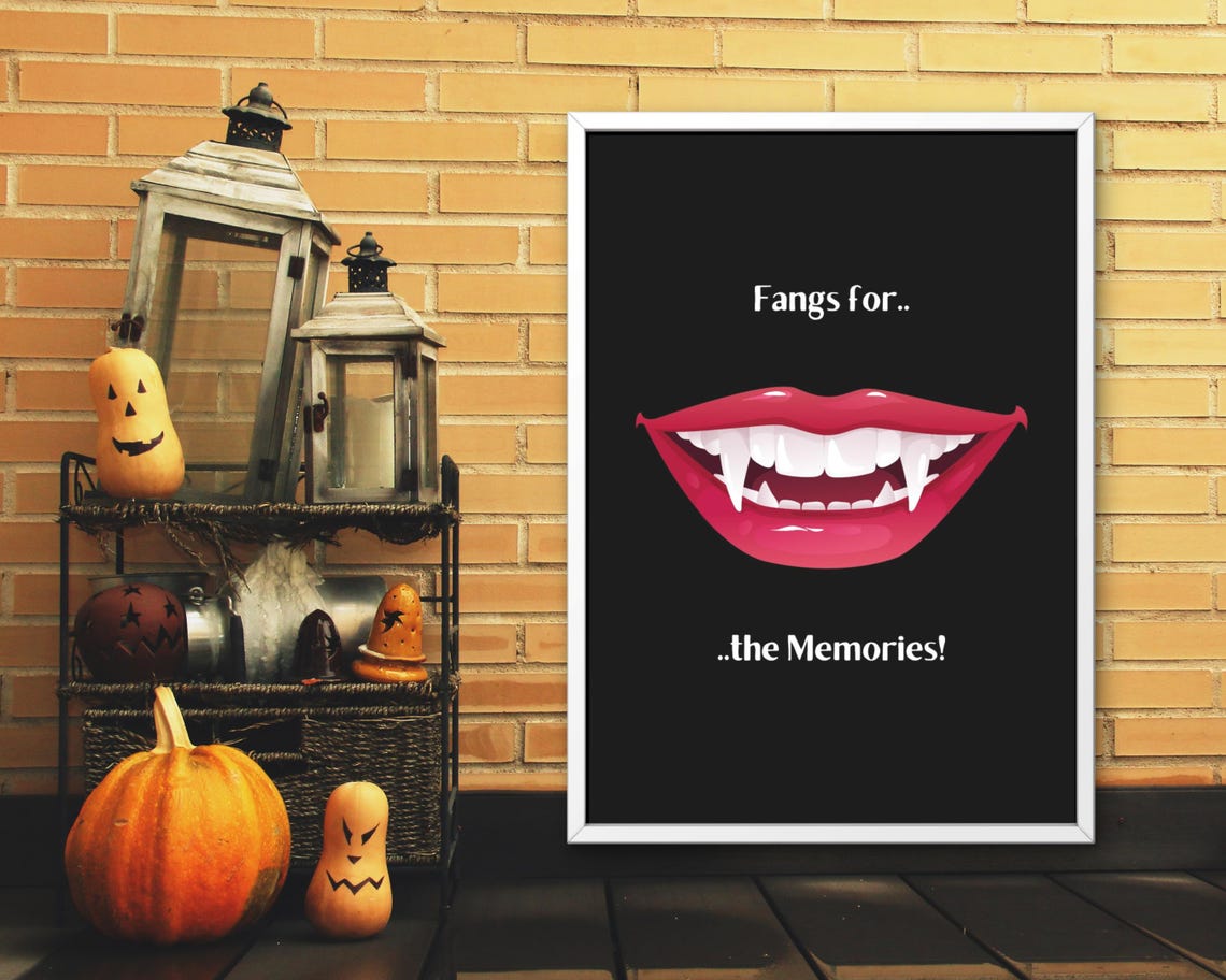 Fangs For The Memories Vampire Lips Funny Halloween Party Poster - Image 3