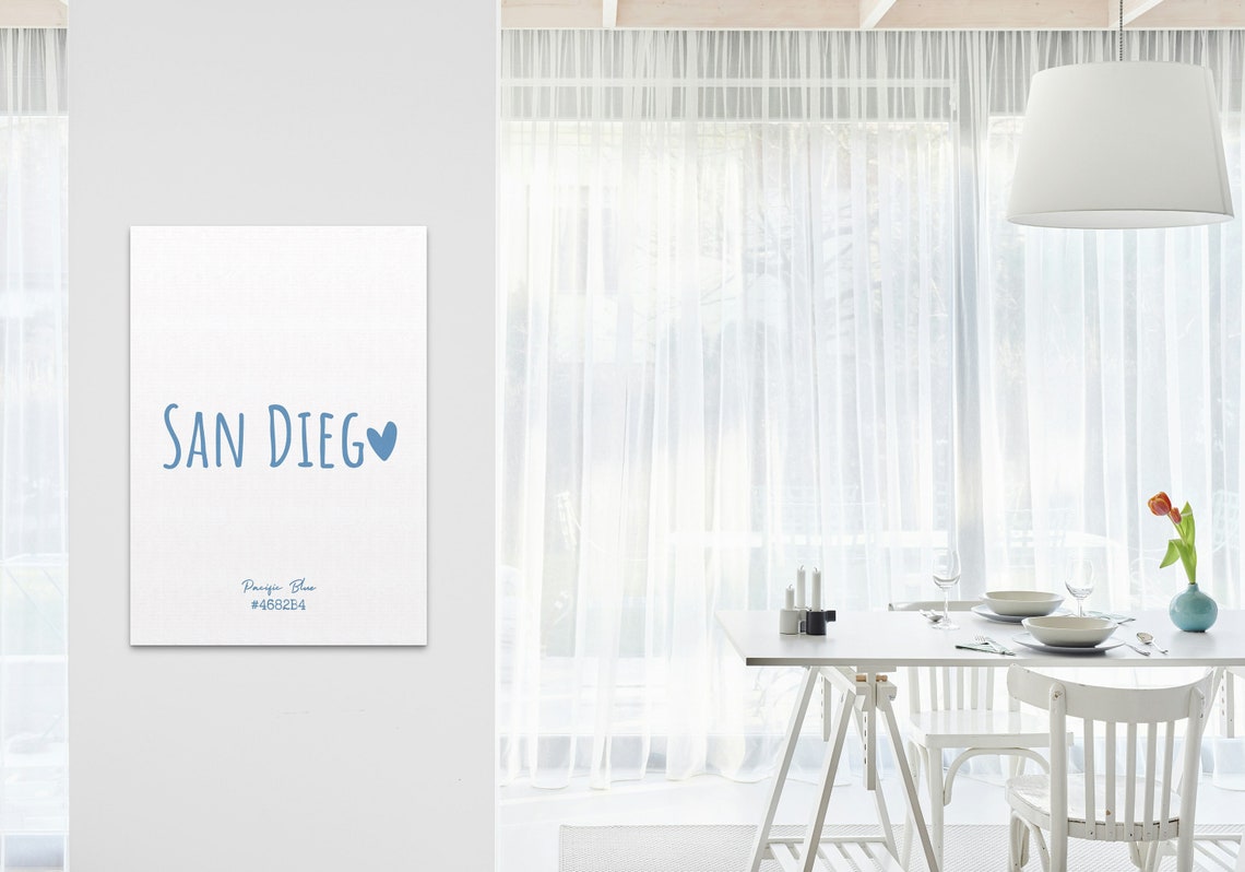 San Diego Pacific Blue Heart Typography Minimalist City Decor Poster - Image 3