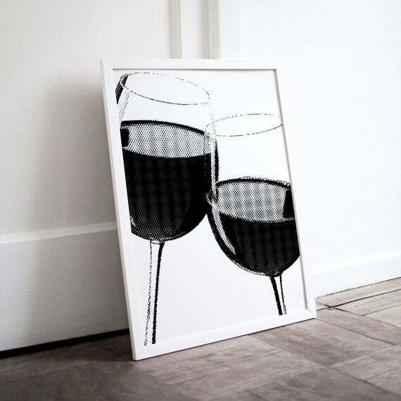 Clinking Wine Glasses Halftone Retro Style Black And White Poster
