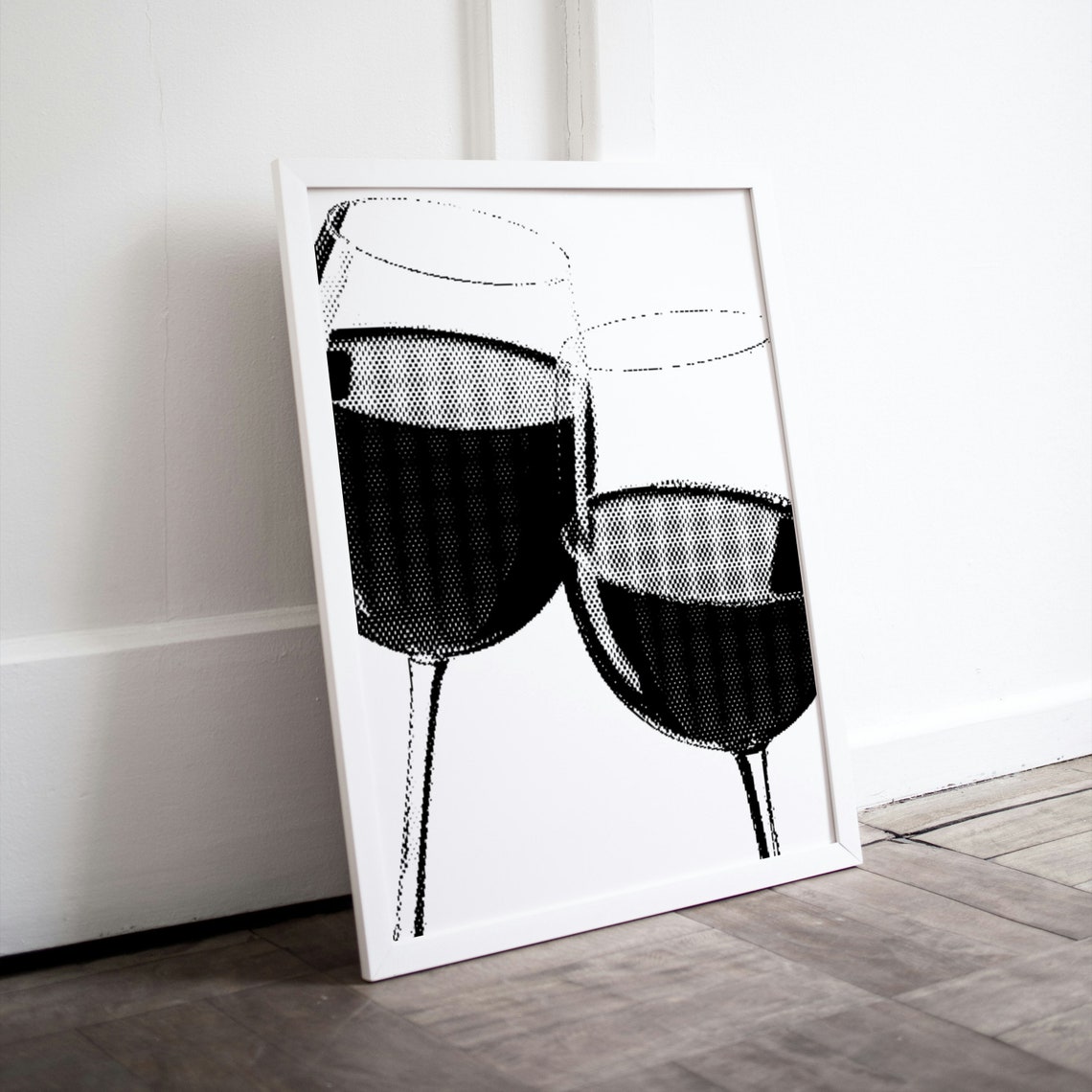 Clinking Wine Glasses Halftone Retro Style Black And White Poster