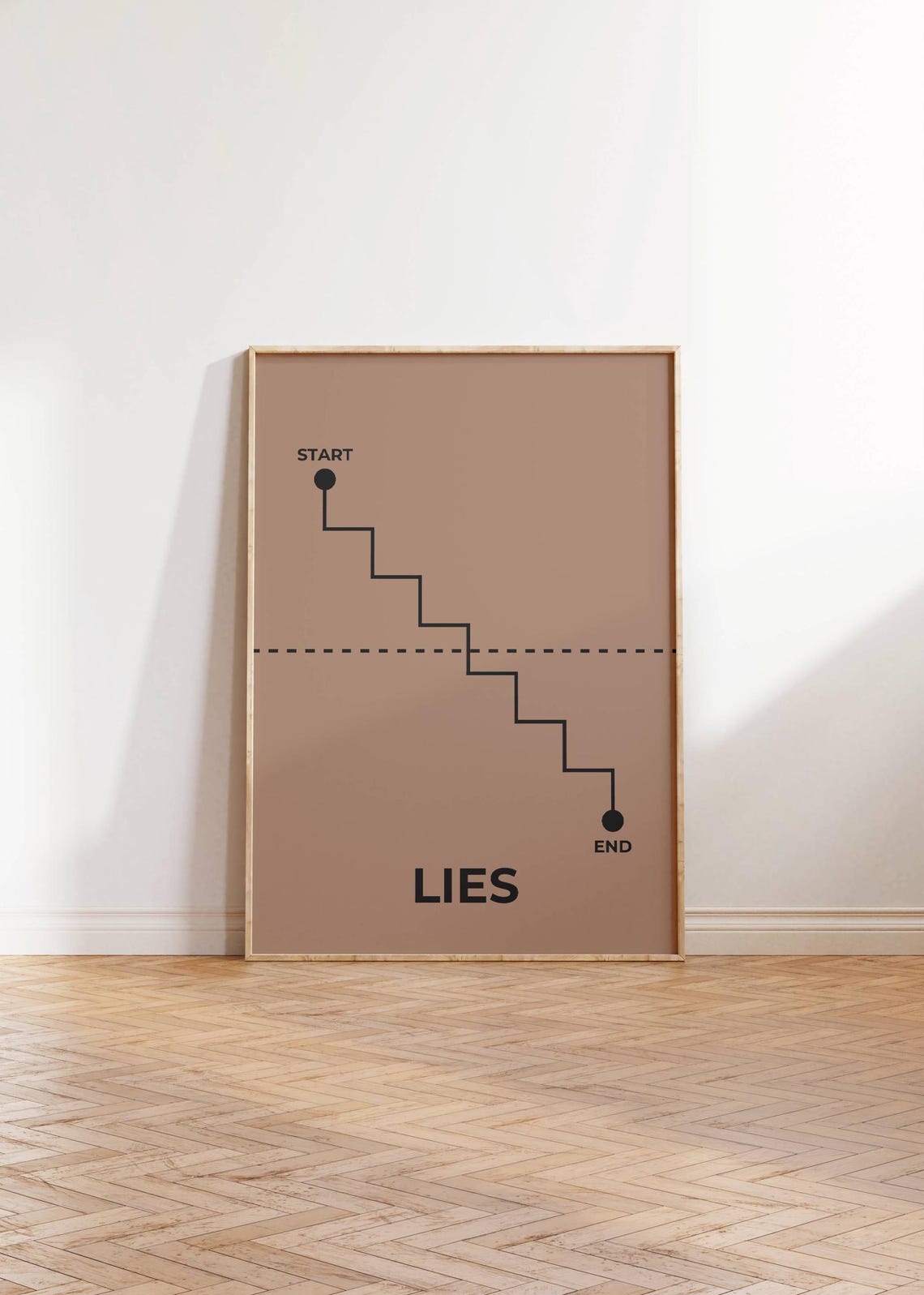 Lies Minimalist Descending Staircase Concept Brown Wall Poster - Image 3