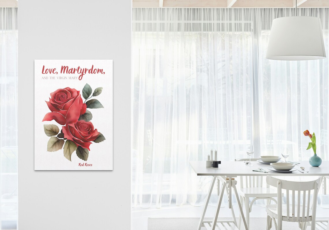 Love Martyrdom Virgin Mary Red Rose Watercolor Christian Faith Poster - Image 3