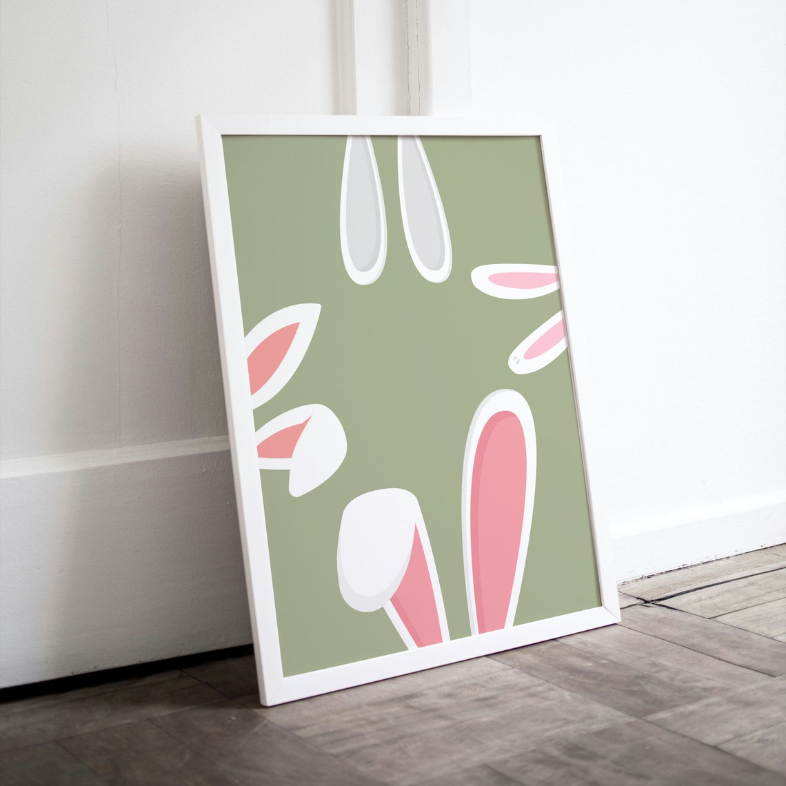 Bunny Ears Sage Green Minimalist Cute Easter Spring Wall Poster