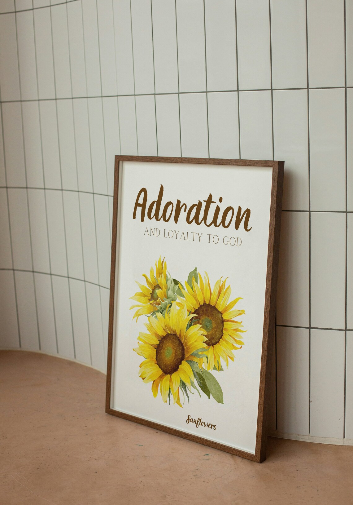 Adoration Loyalty to God Sunflower Watercolor Yellow Floral Poster - Image 2