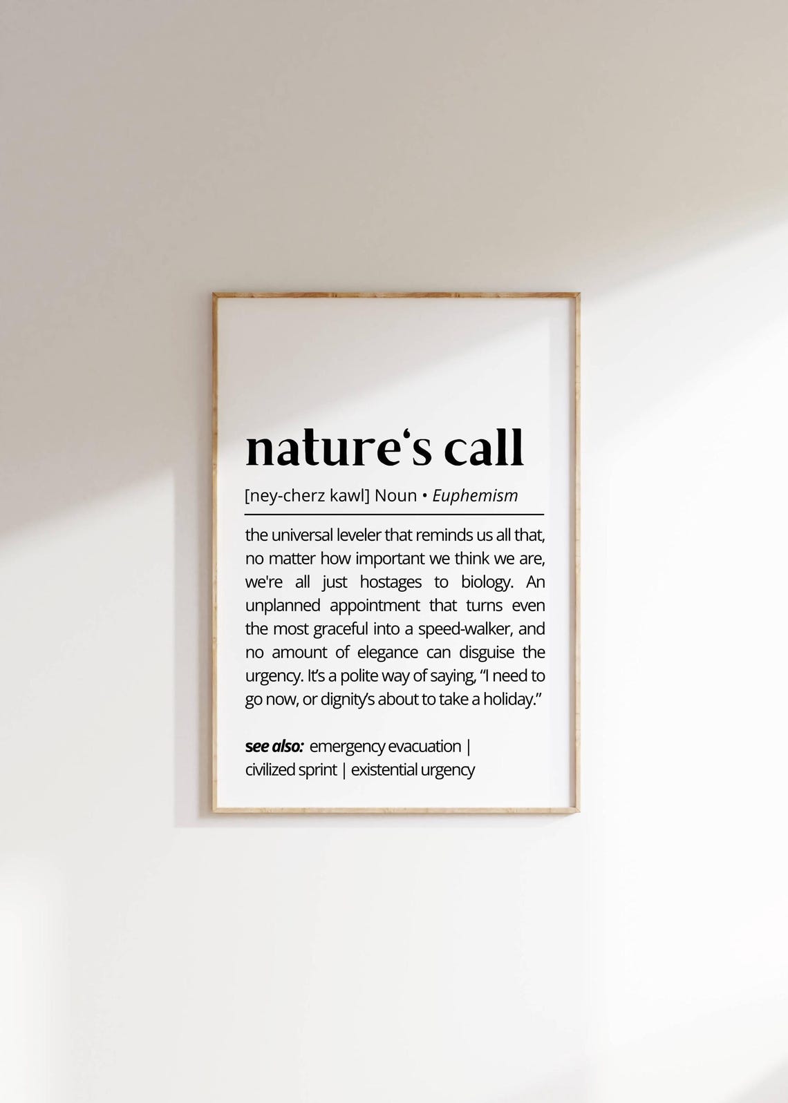 Natures Call Funny Definition Bathroom Humor Euphemism Wall Art