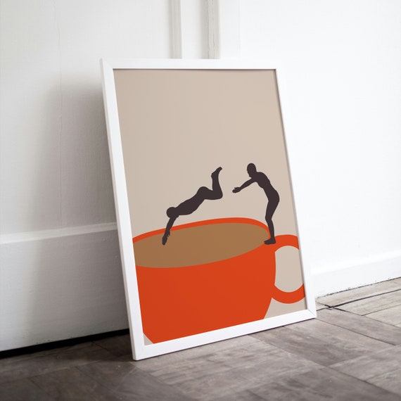 Coffee Print Drink Poster Modern Kitchen Decor Retro Poster Pop Art Kitchen Art Exhibition Poster Illustration Coffee Lover Diving