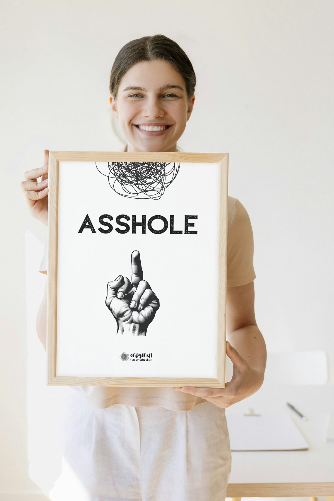 Asshole Funny Swear Word Middle Finger Sketch Cheeky Bathroom Poster - Image 2