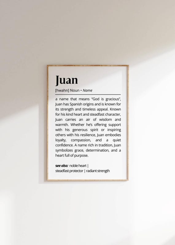 Juan Name Definition Wall Art Personalized Name For Him Inspirational Typography Gift Unique Minimalist Name Meaning Art Decor