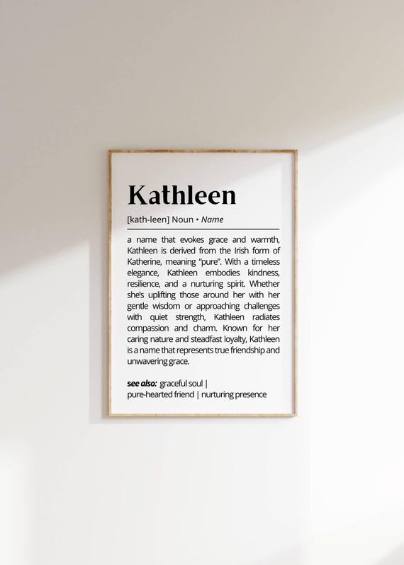 Kathleen Name Definition, Minimalist Typography Art Print