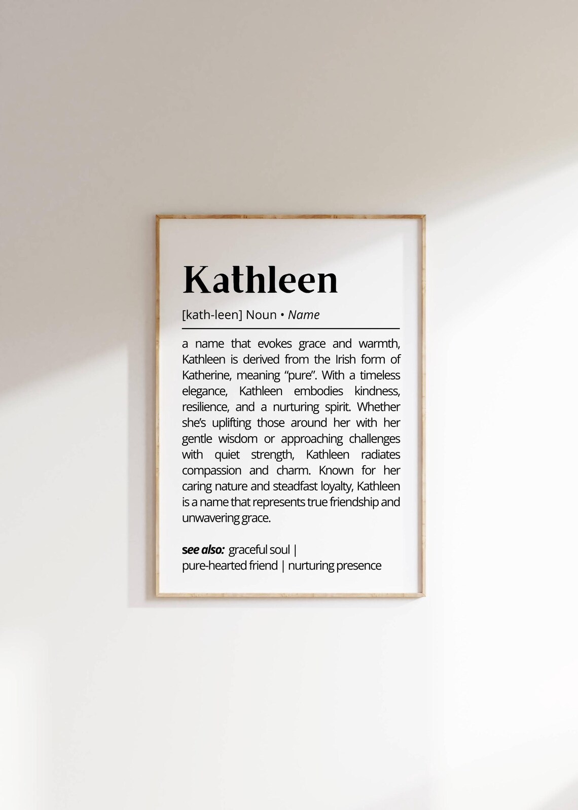 Kathleen Name Definition, Minimalist Typography Art Print