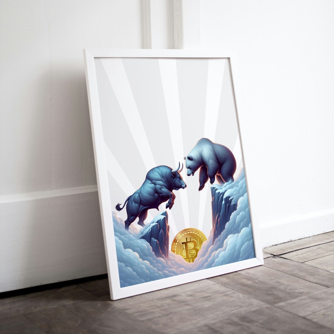 Bitcoin Bear Vs Bull Crypto Market Battle Digital Art Poster