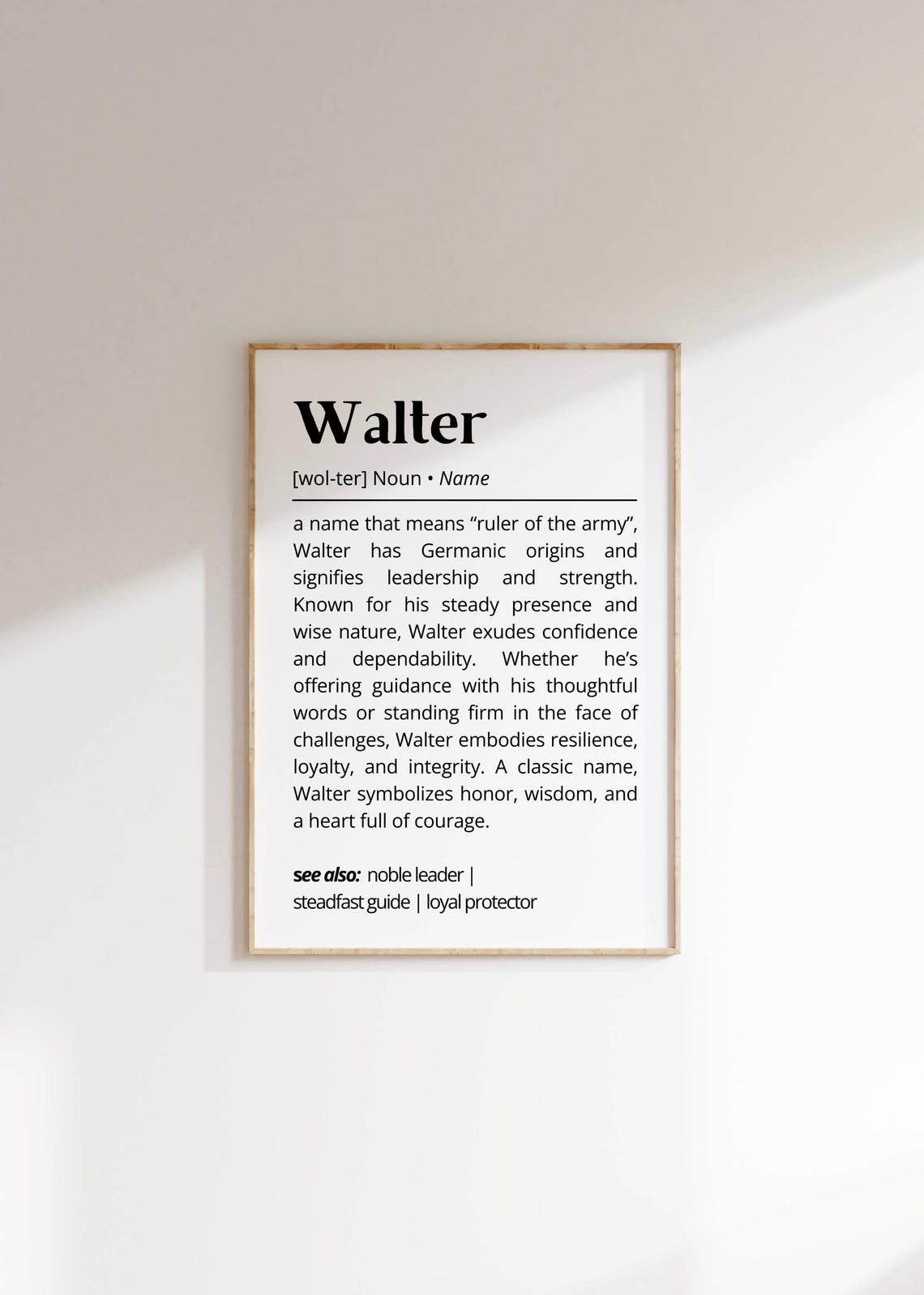 Walter Name Definition Minimalist Name Meaning Wall Art Unique Name Personalized Gift For Him Family Collegues Typography Poster