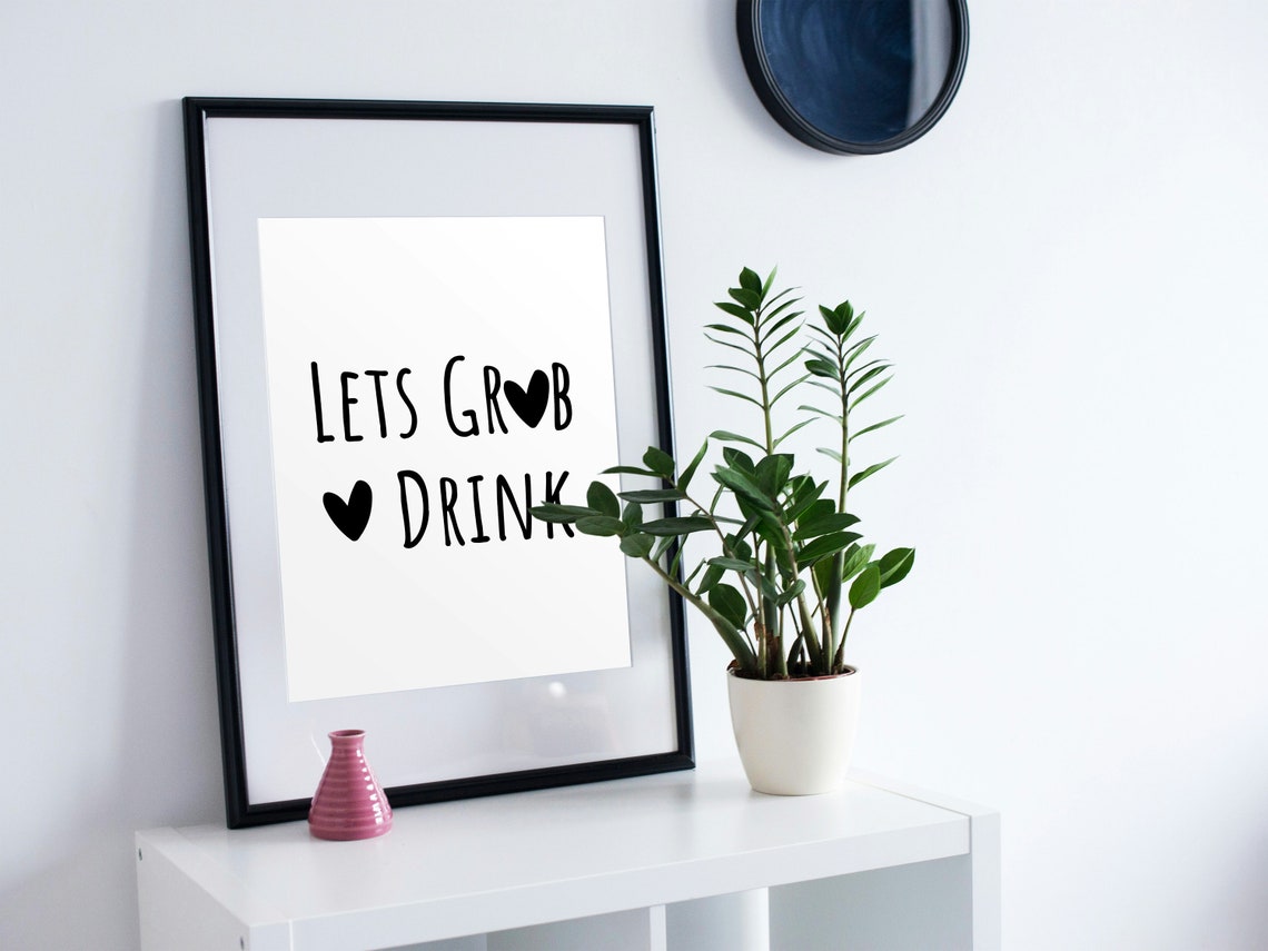 Lets Grab Drink Heart Lettering Trendy Kitchen Bar Party Poster - Image 3