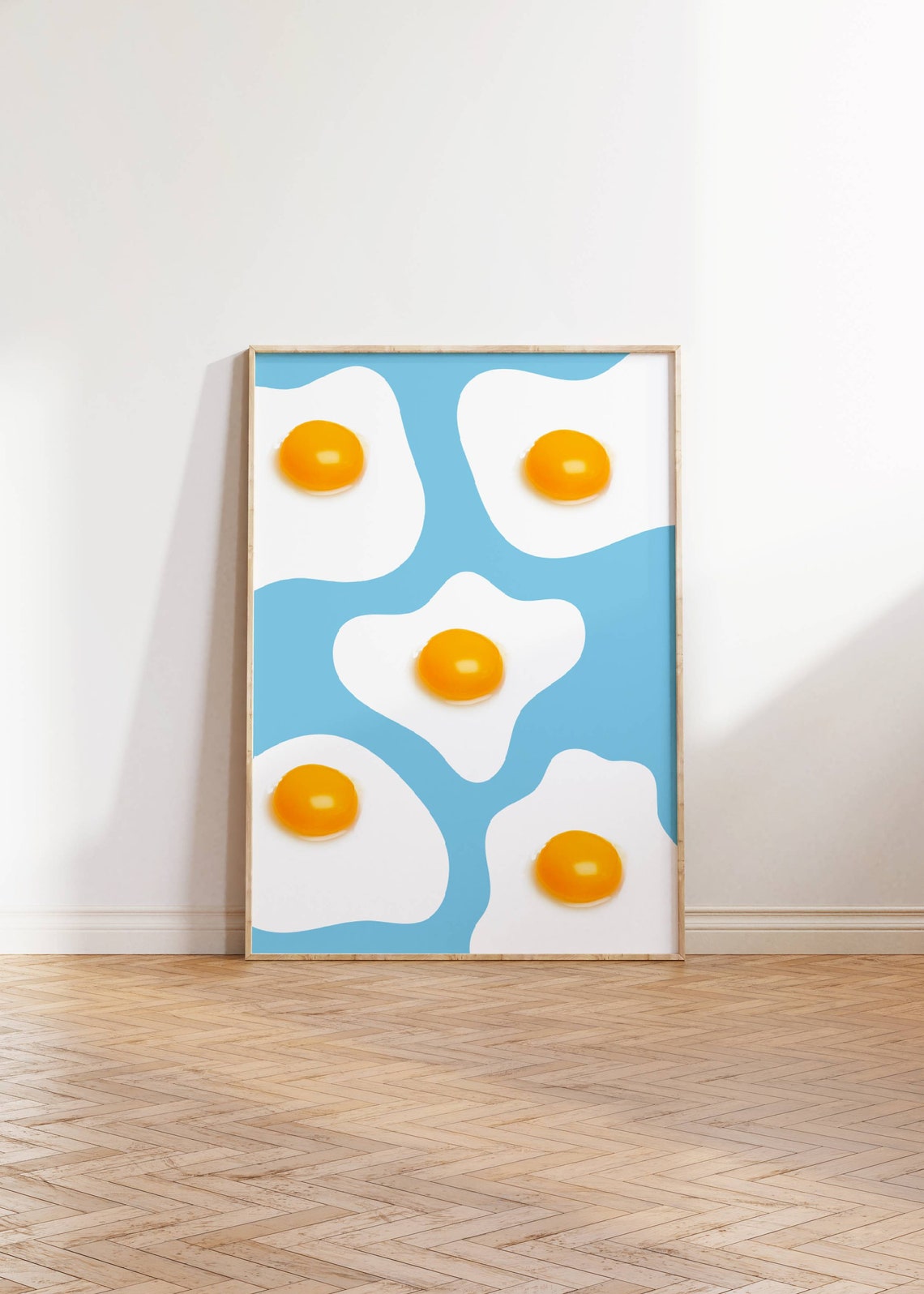 Sunny Side Up Fried Eggs Blue Pop Art Retro Kitchen Wall Poster