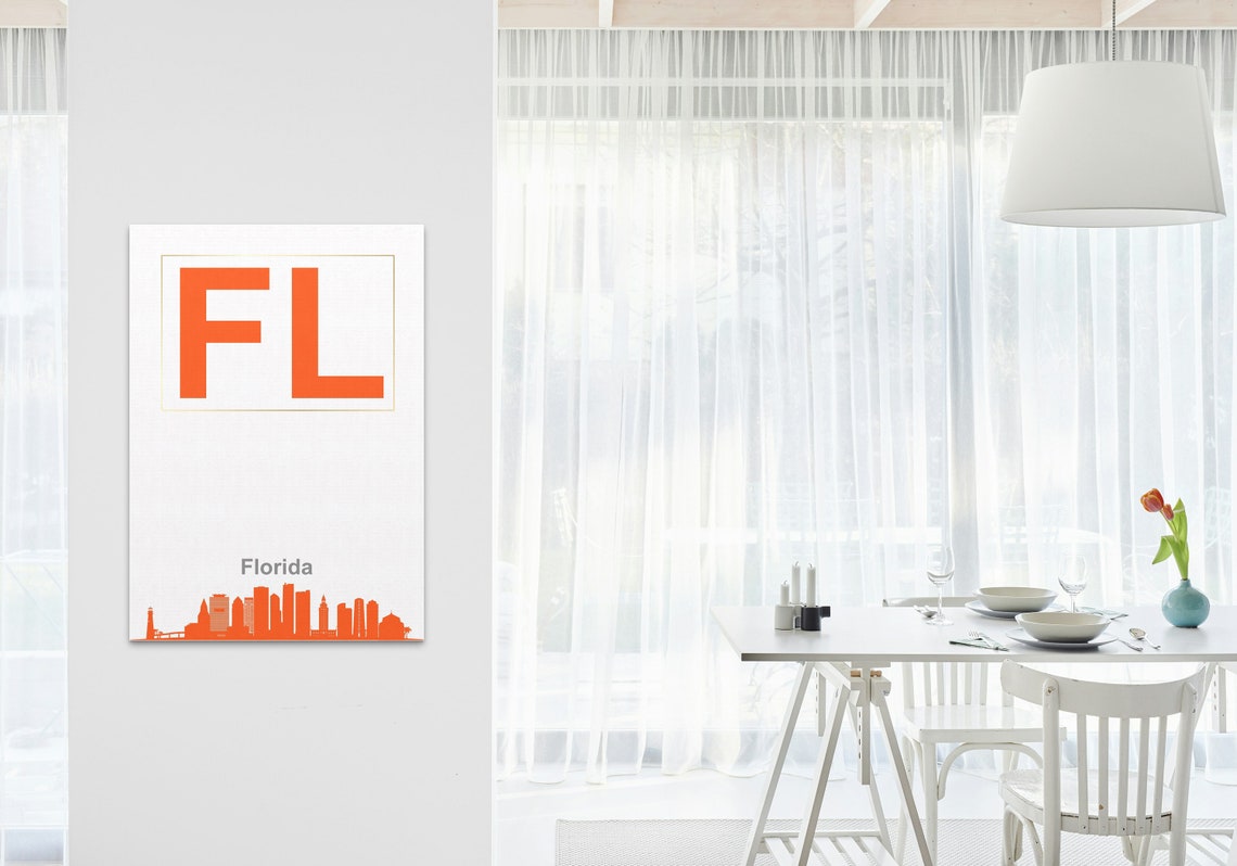 Florida FL Orange Typography Skyline Silhouette State Pride Poster - Image 3