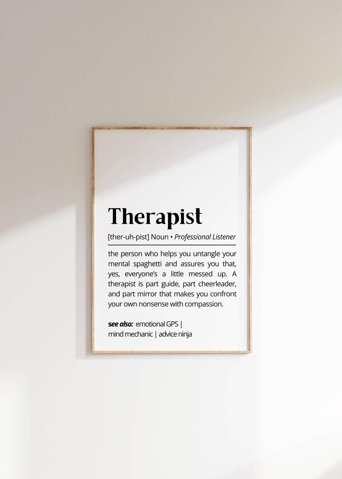 Funny Therapist Dictionary Definition Quote White Humor Print